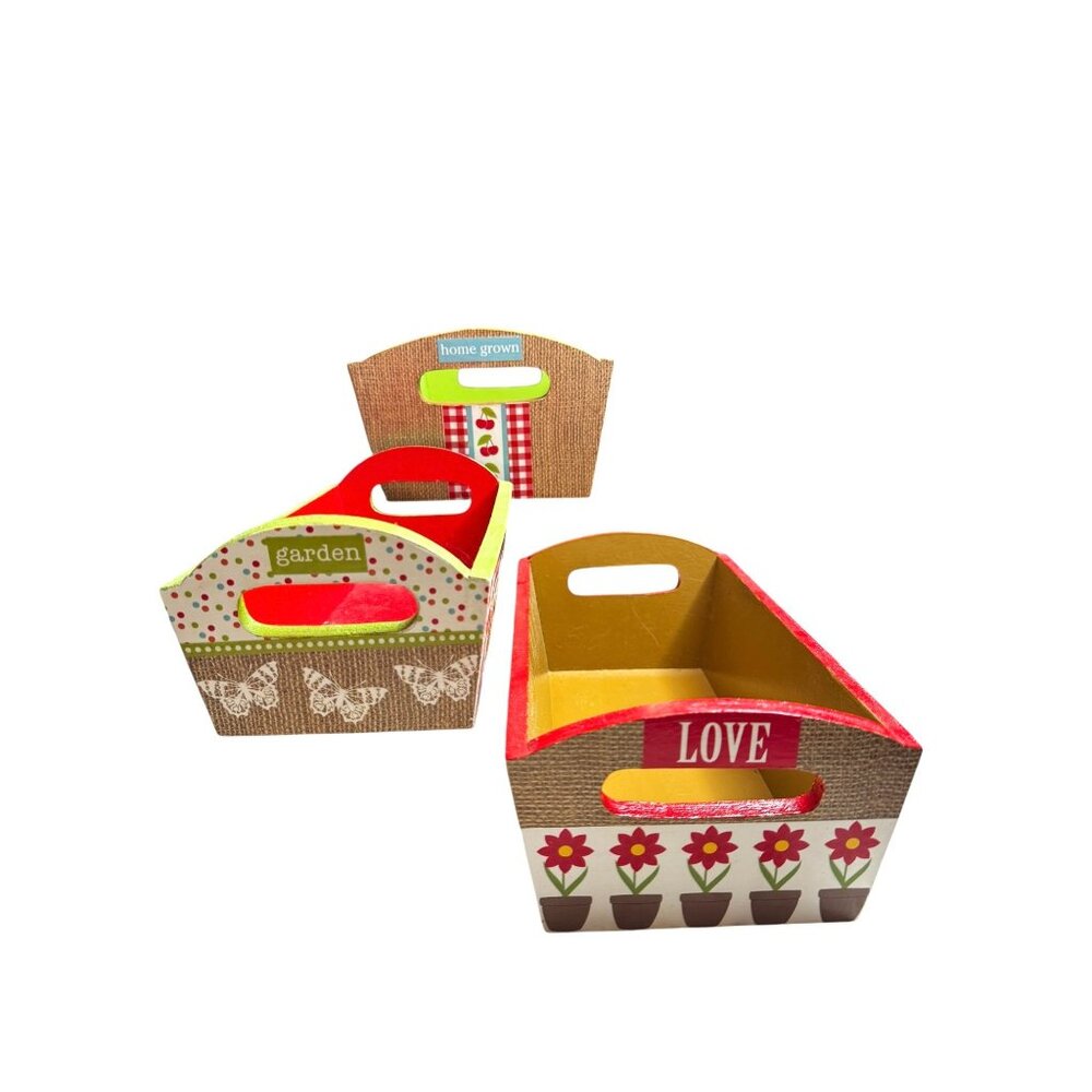Set Of 3 Rectangular Decorative Wooden Storage Containers Totes - Picture 6 of 11